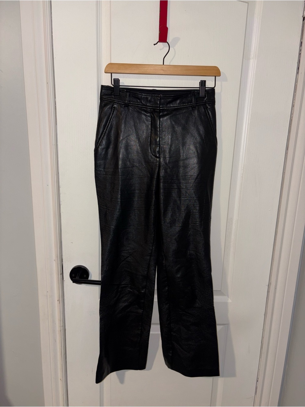 Babaton | Black Pleather Straight Leg Pants | Size 4